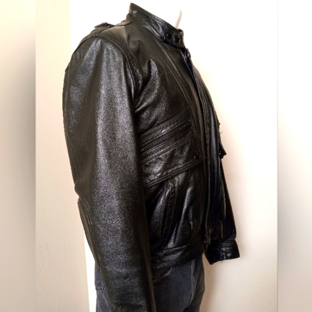 Black leather motorcycle jacket